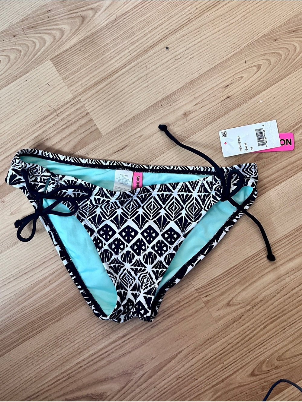 Bikini Nation Geometric Tie-Side Bikini Bottom with Aqua Lining